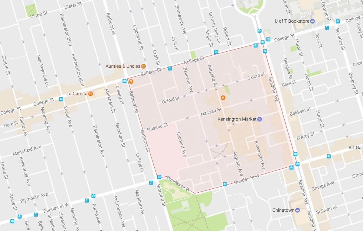Karte Kensington Tirgus kaimiņattiecību Toronto