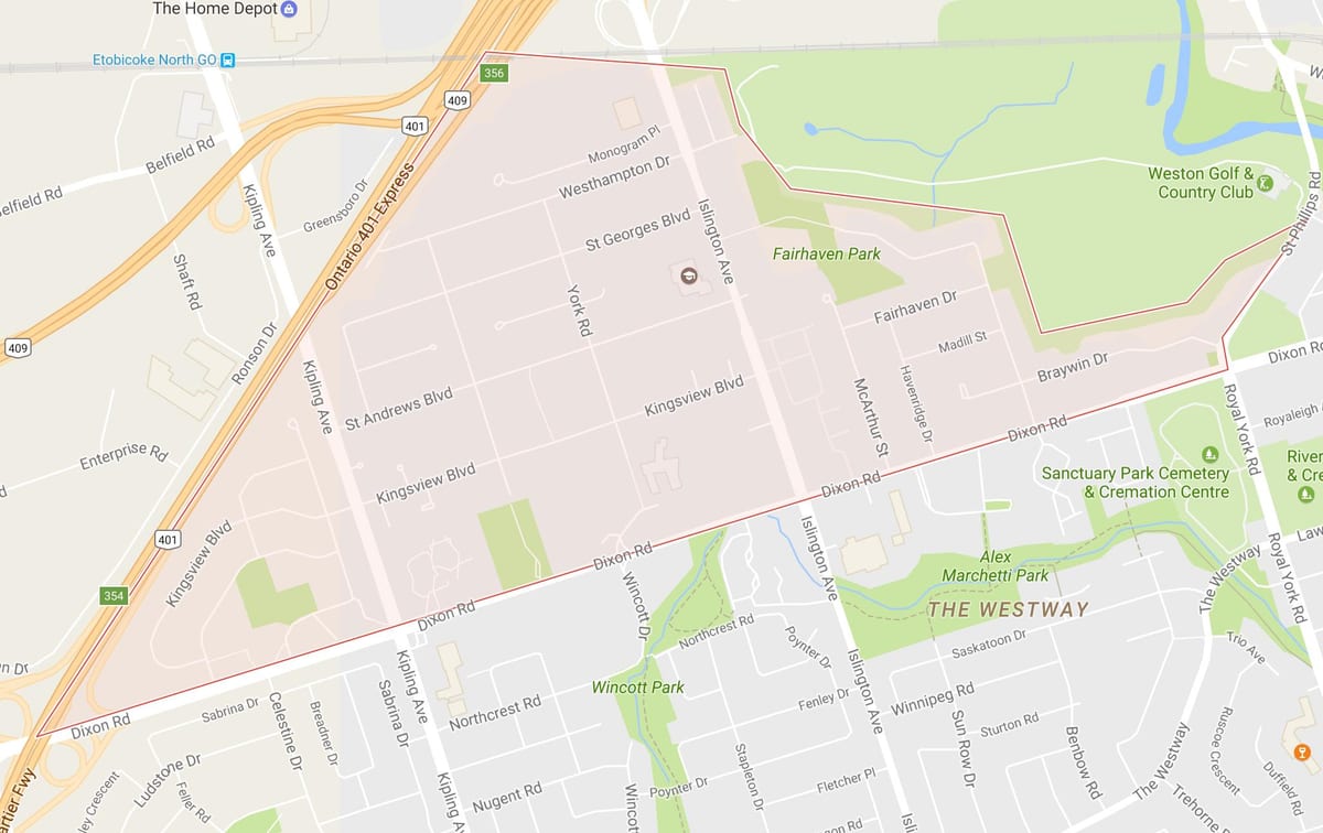 Karte Kingsview Ciema apkaimē Toronto
