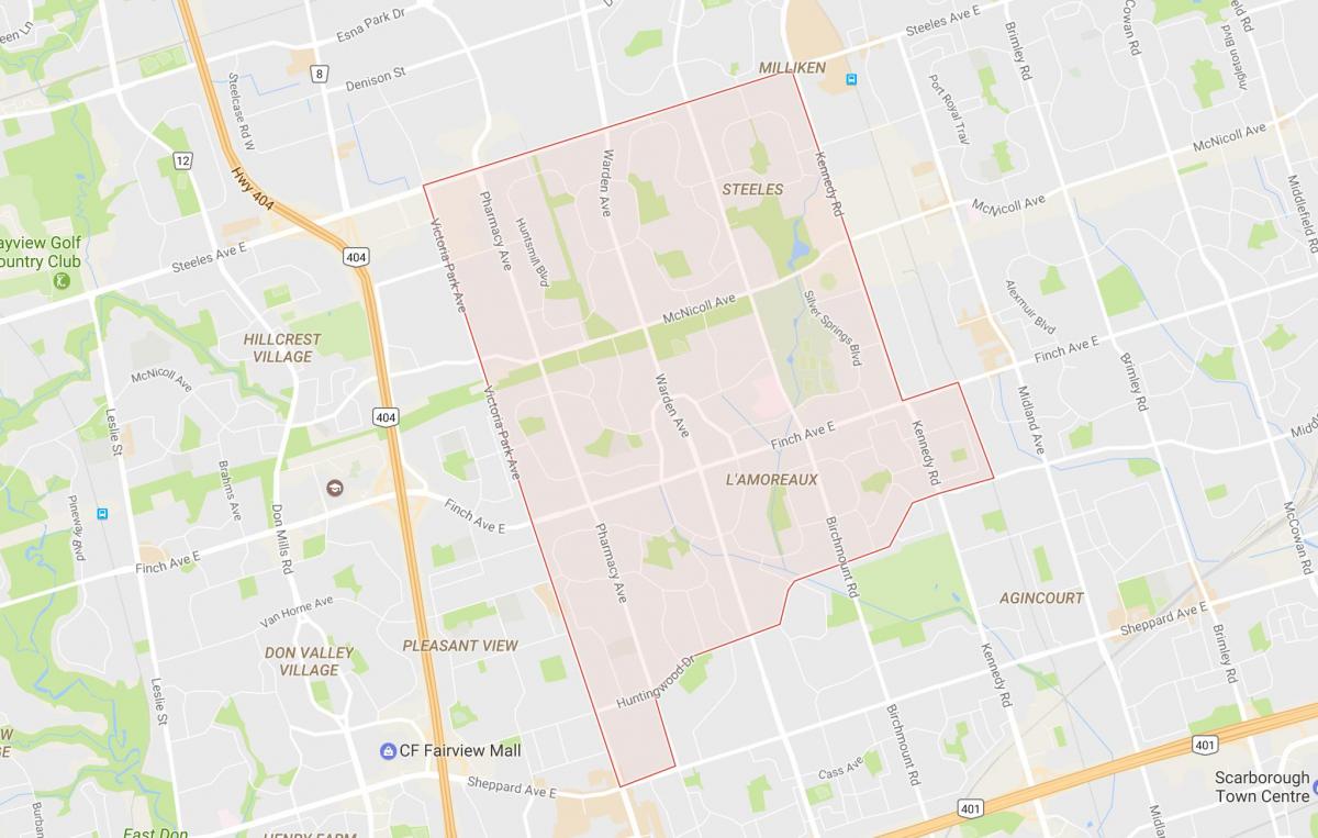 Karte L'Amoreaux kaimiņattiecību Toronto