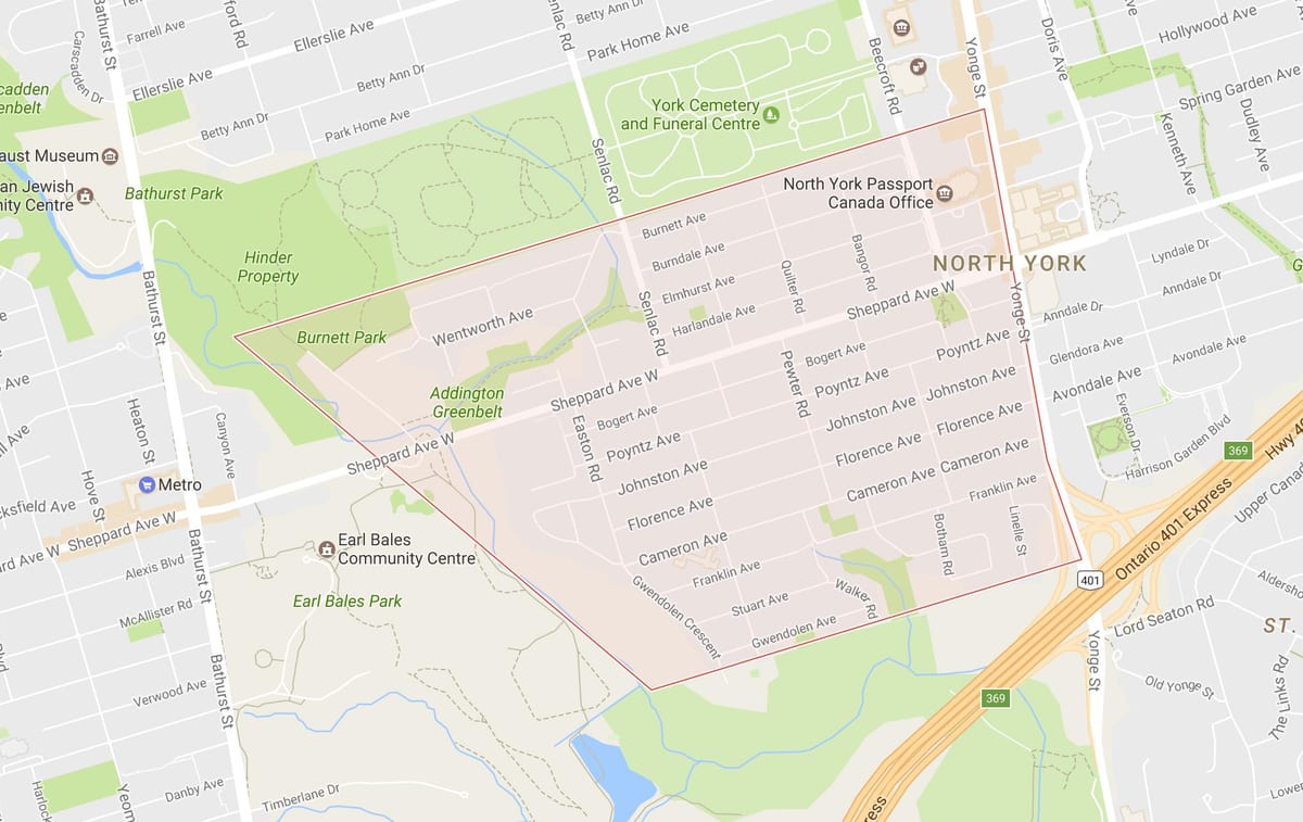 Karte Lansing kaimiņattiecību Toronto