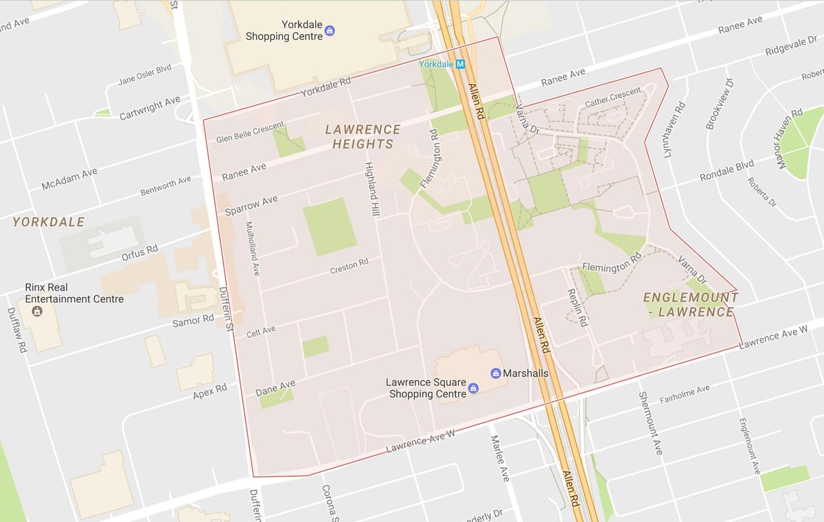 Karte Lawrence Augstumu kaimiņattiecību Toronto