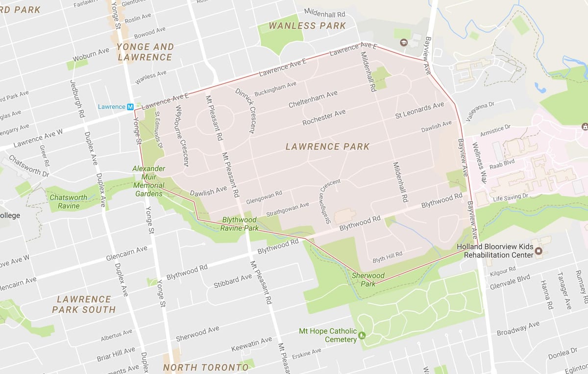 Karte Lawrence Park kaimiņattiecību Toronto