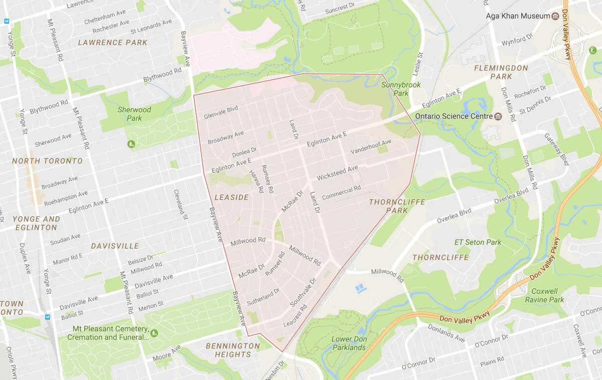 Karte Leaside kaimiņattiecību Toronto