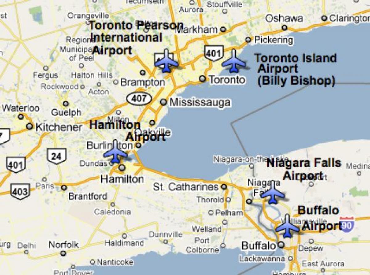 Karte no Lidostas netālu no Toronto