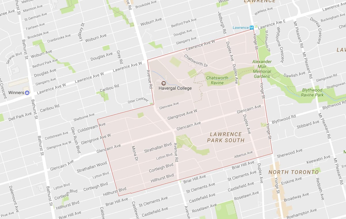 Karte Lytton Park kaimiņattiecību Toronto