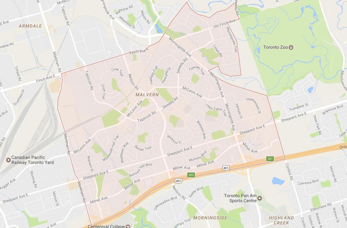 Karte Malvern kaimiņattiecību Toronto