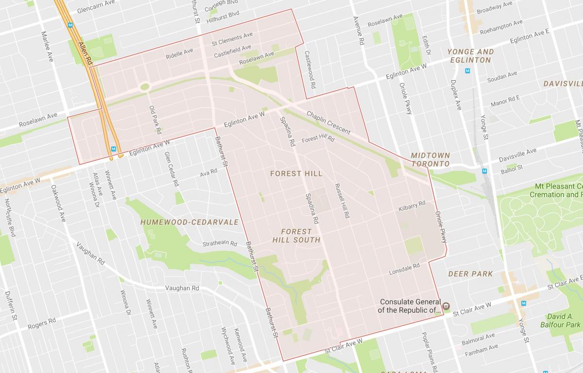 Karte Forest Hill kaimiņattiecību Toronto