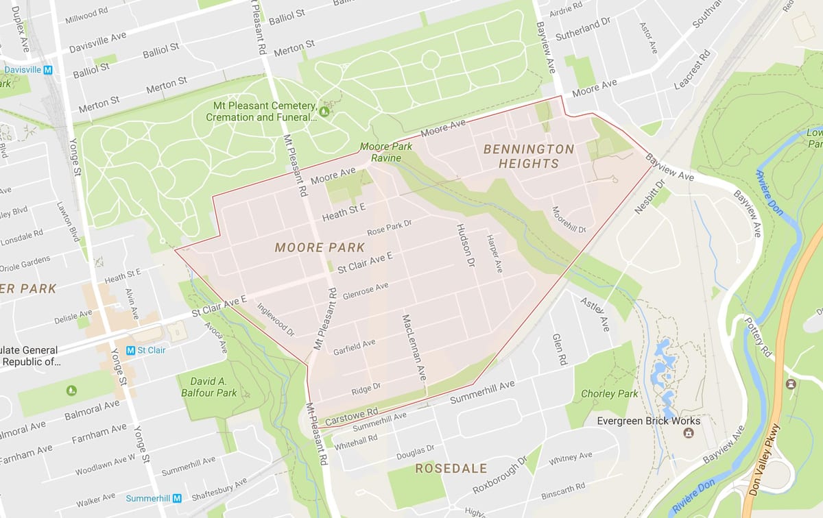Karte Moore Park kaimiņattiecību Toronto