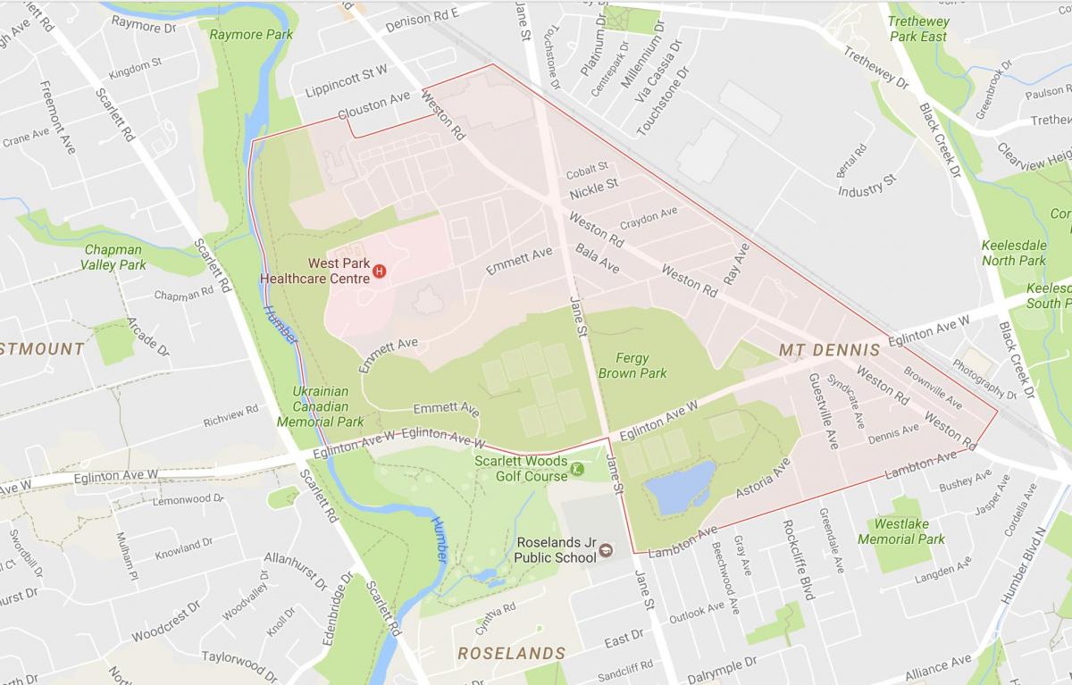 Karte Mount Deniss kaimiņattiecību Toronto