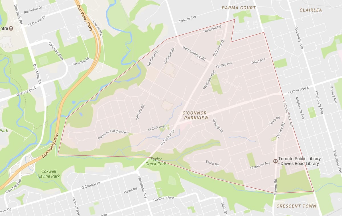 Karte O ' Connor–Parkview kaimiņattiecību Toronto