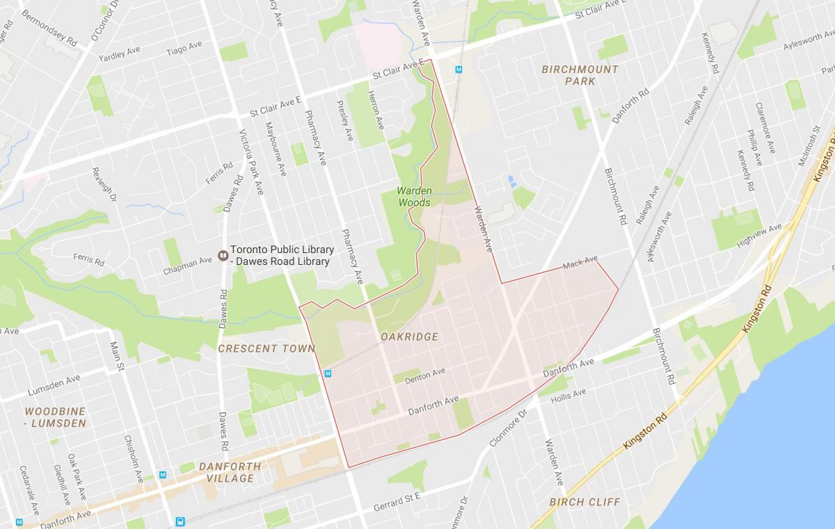 Karte Oakridge kaimiņattiecību Toronto