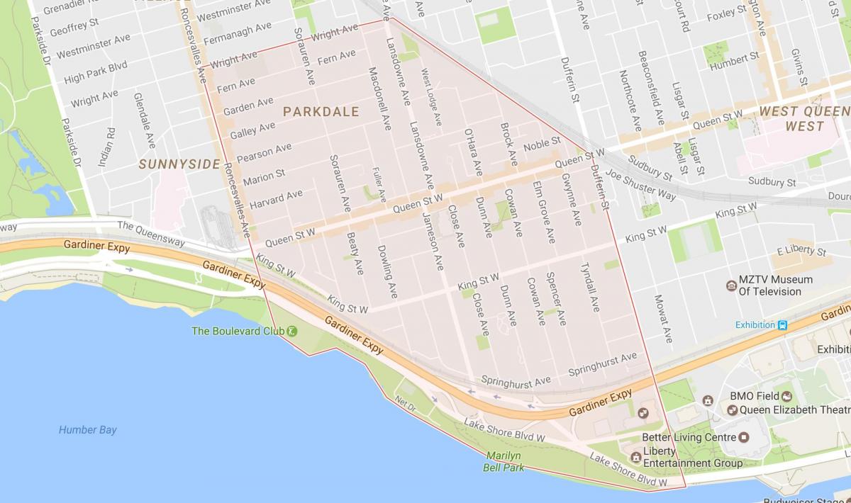 Karte Parkdale kaimiņattiecību Toronto