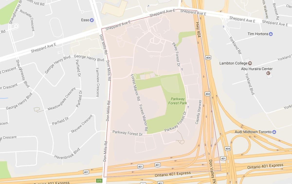 Karte Parkway Meža kaimiņattiecību Toronto