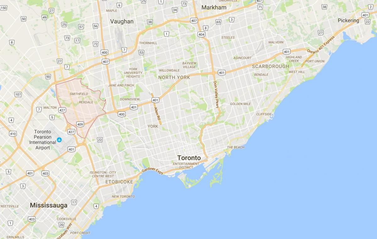 Karte Rexdale rajona Toronto