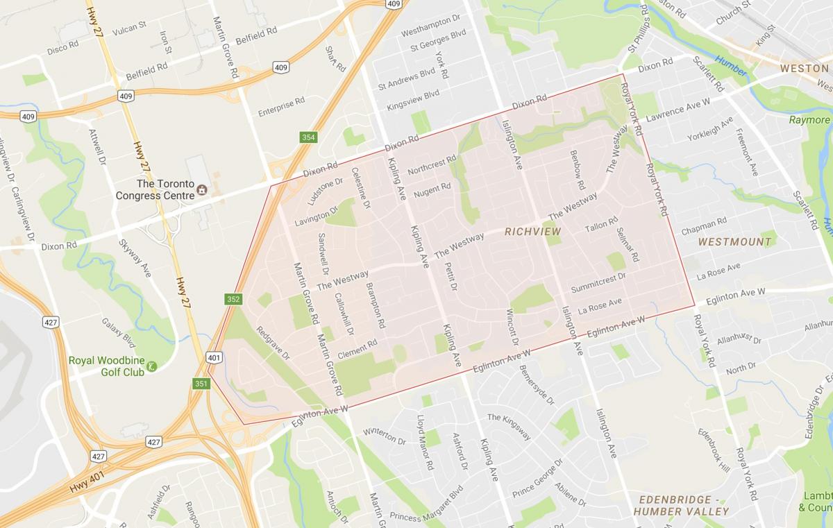 Karte Richview kaimiņattiecību Toronto