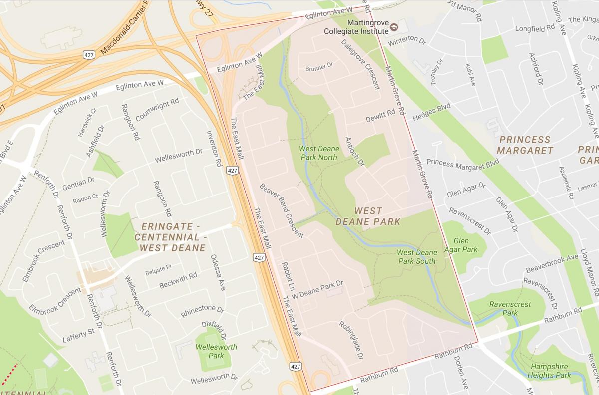 Karte Rietumu Deane Park kaimiņattiecību Toronto