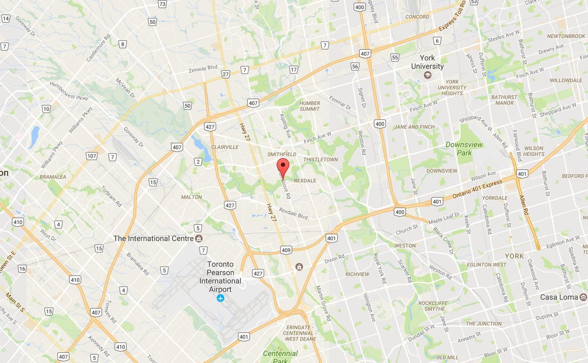 Karte Rietumu Hambera-Clairville kaimiņattiecību Toronto