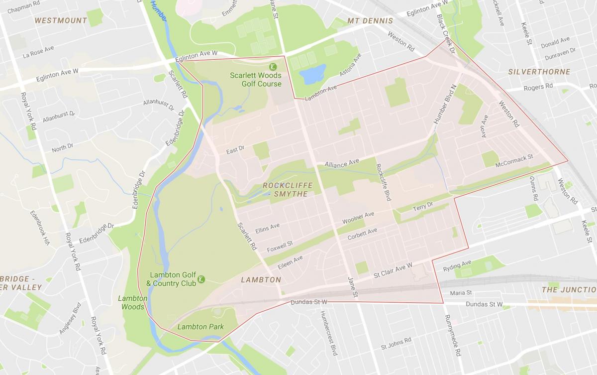 Karte Rockcliffe–Smita kaimiņattiecību Toronto