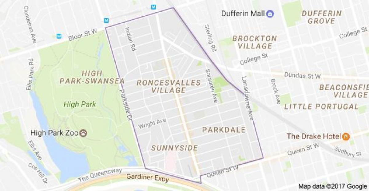 Karte Roncesvalles ciema Toronto