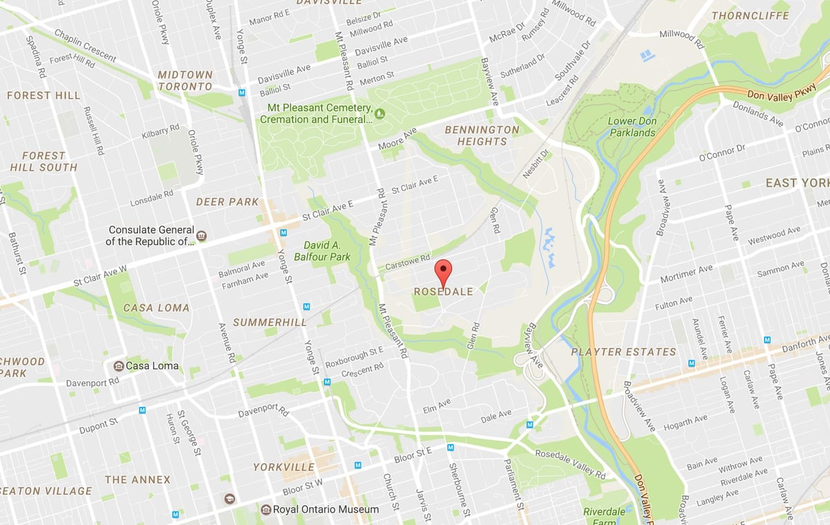 Karte Rosedale kaimiņattiecību Toronto
