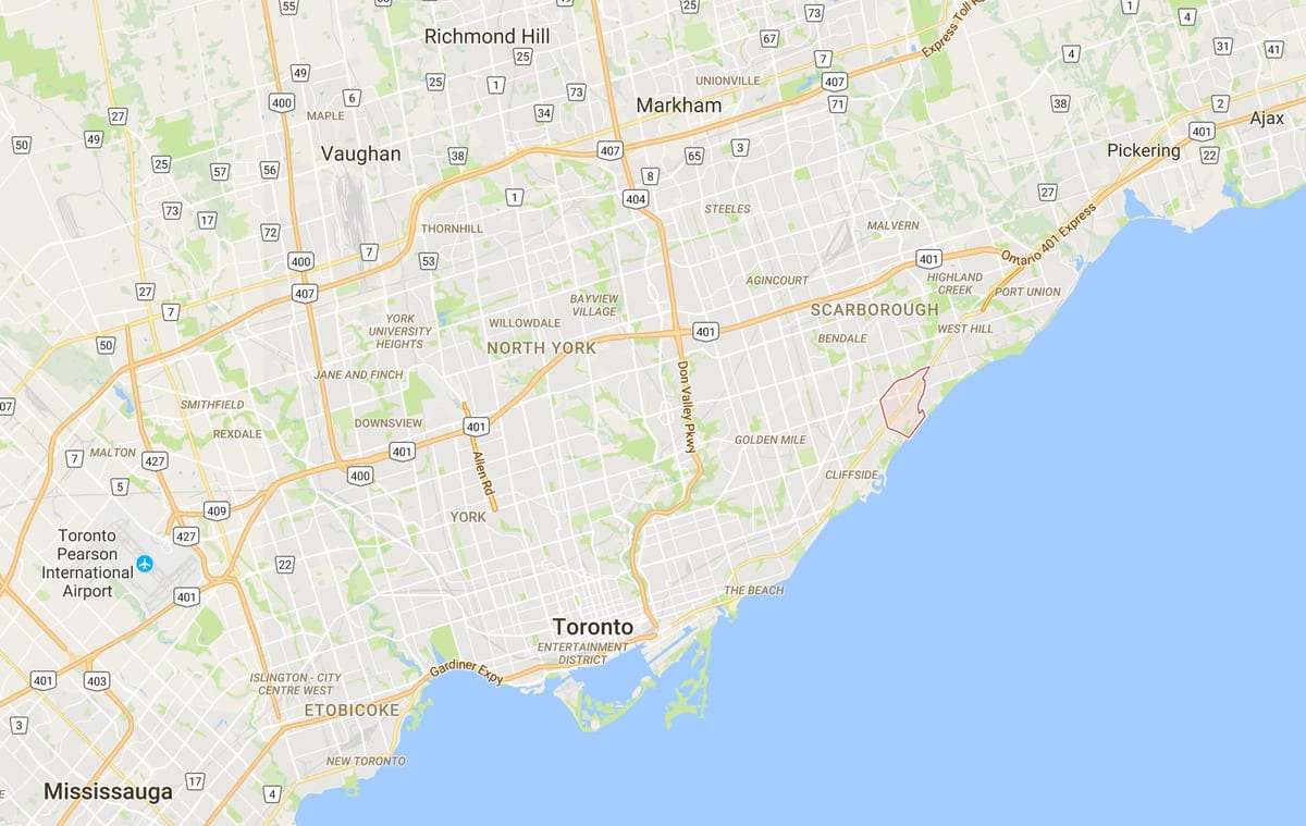 Karte Scarborough Ciema rajonā Toronto