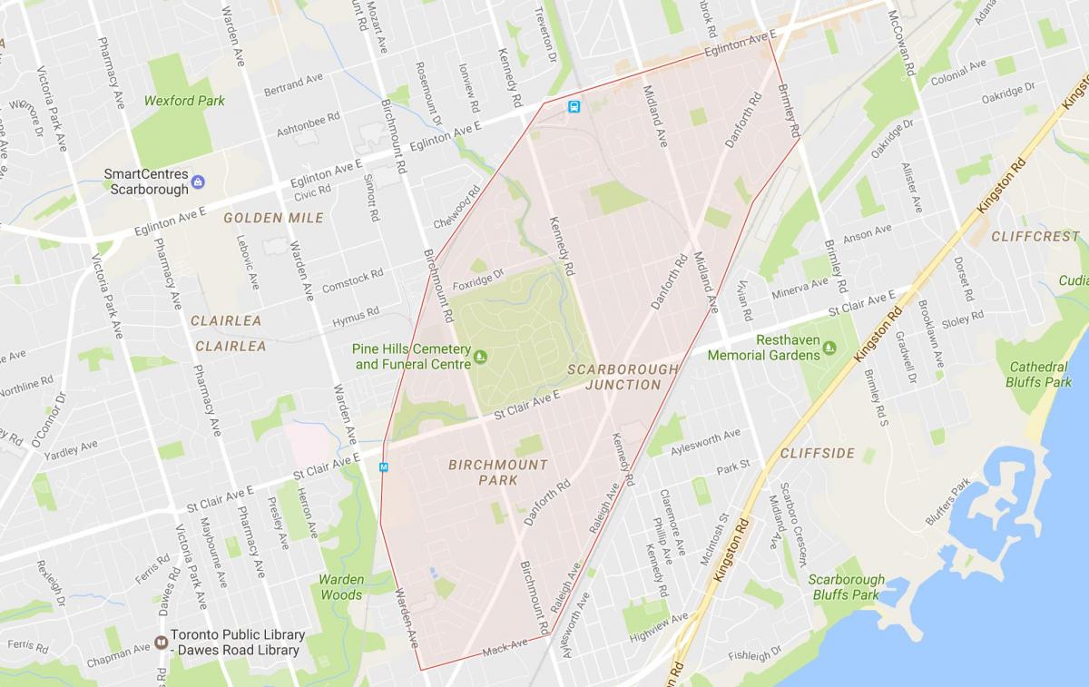Karte Scarborough Krustojuma apkaimē Toronto