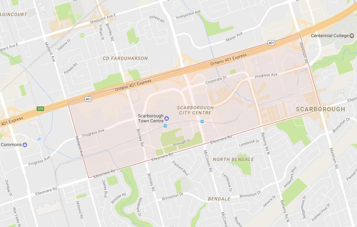 Karte Scarborough Pilsētas Centra kaimiņattiecību Toronto