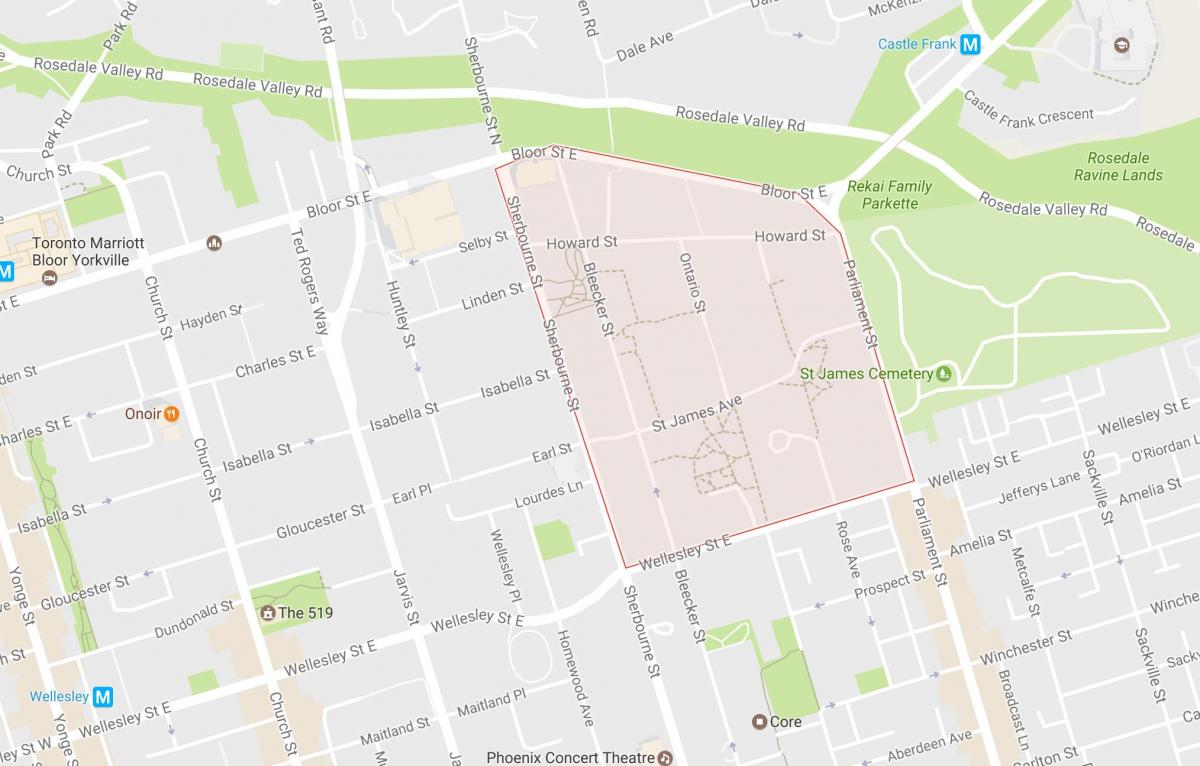 Karte, St James Pilsētas kaimiņattiecību Toronto