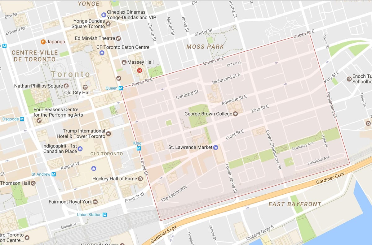 Karte St. Lawrence kaimiņattiecību Toronto