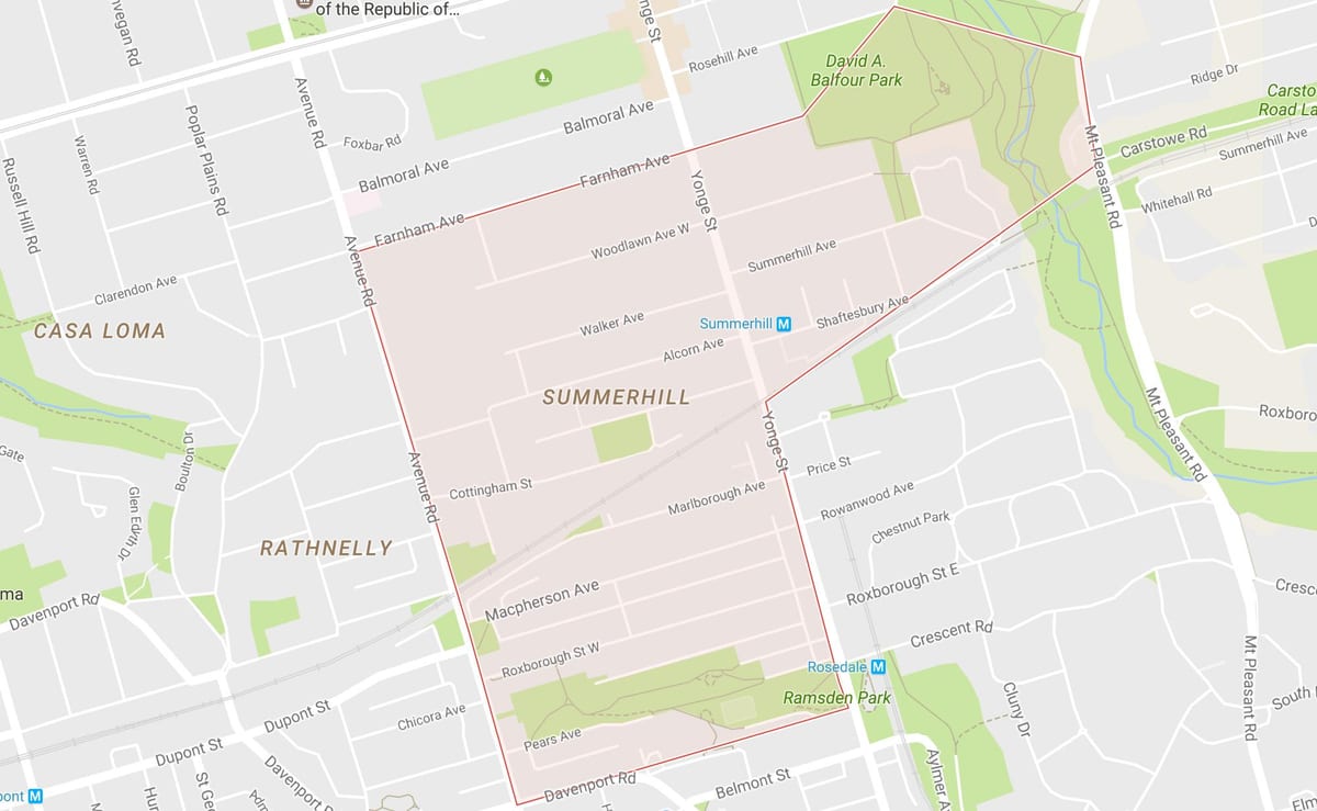 Karte Summerhill kaimiņattiecību Toronto