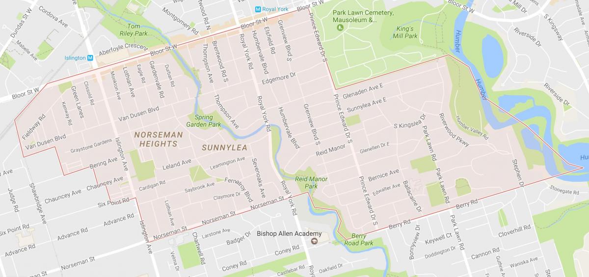 Karte Sunnylea kaimiņattiecību kaimiņattiecību Toronto