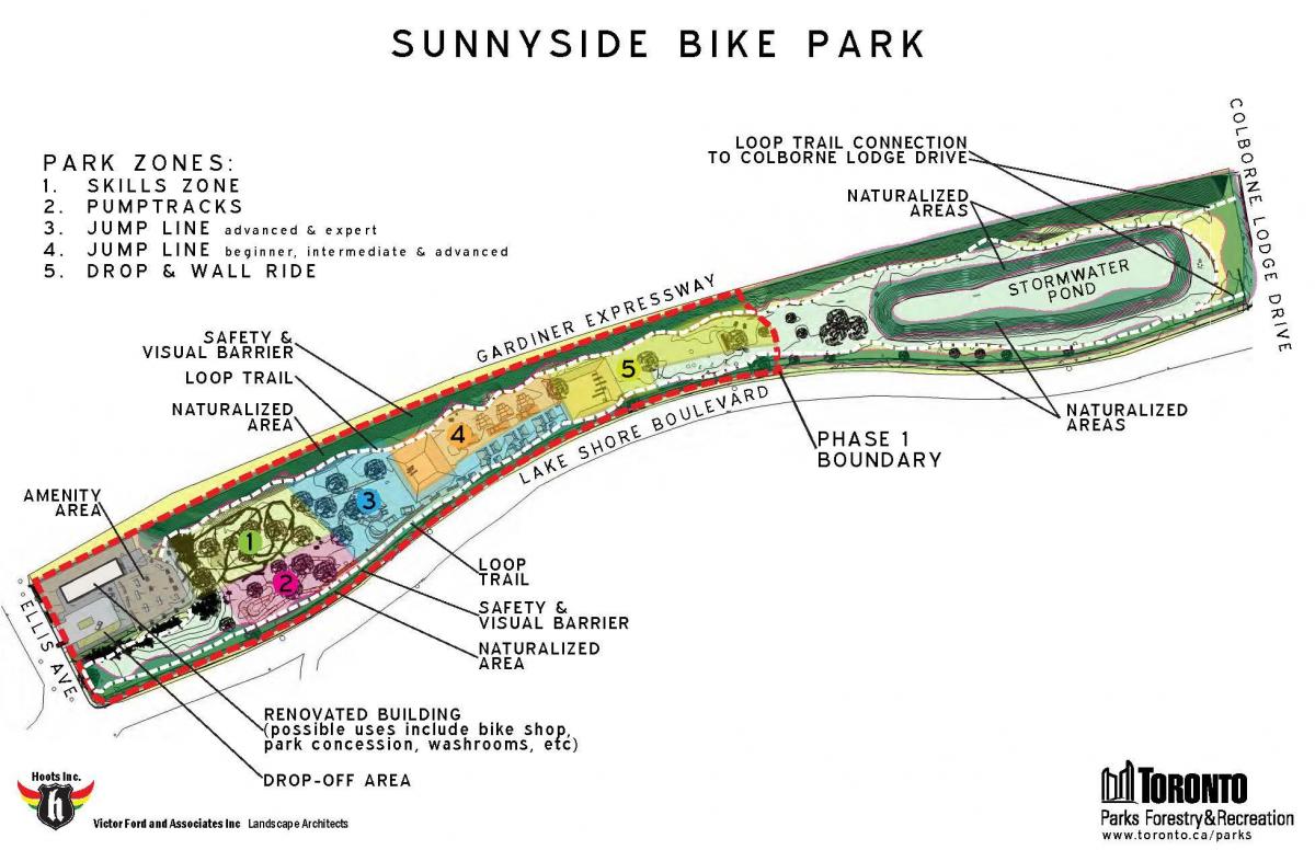 Karte Sunnyside Velosipēds Parkā zonā Toronto