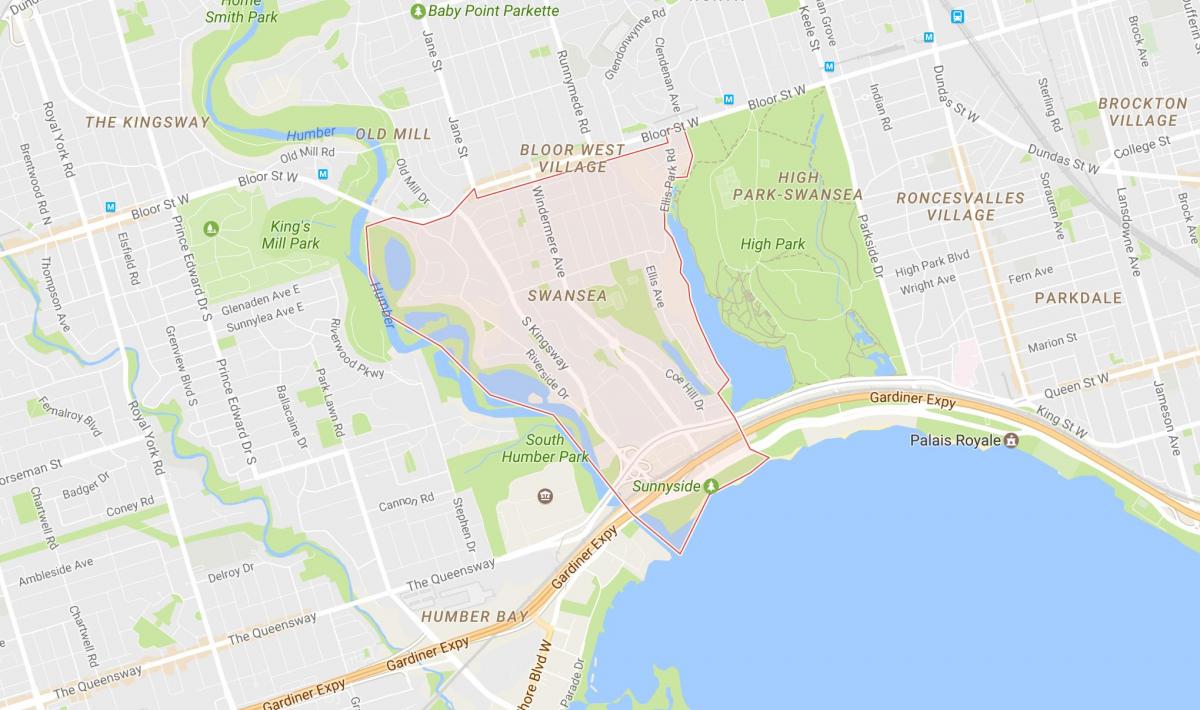 Karte Swansea kaimiņattiecību Toronto