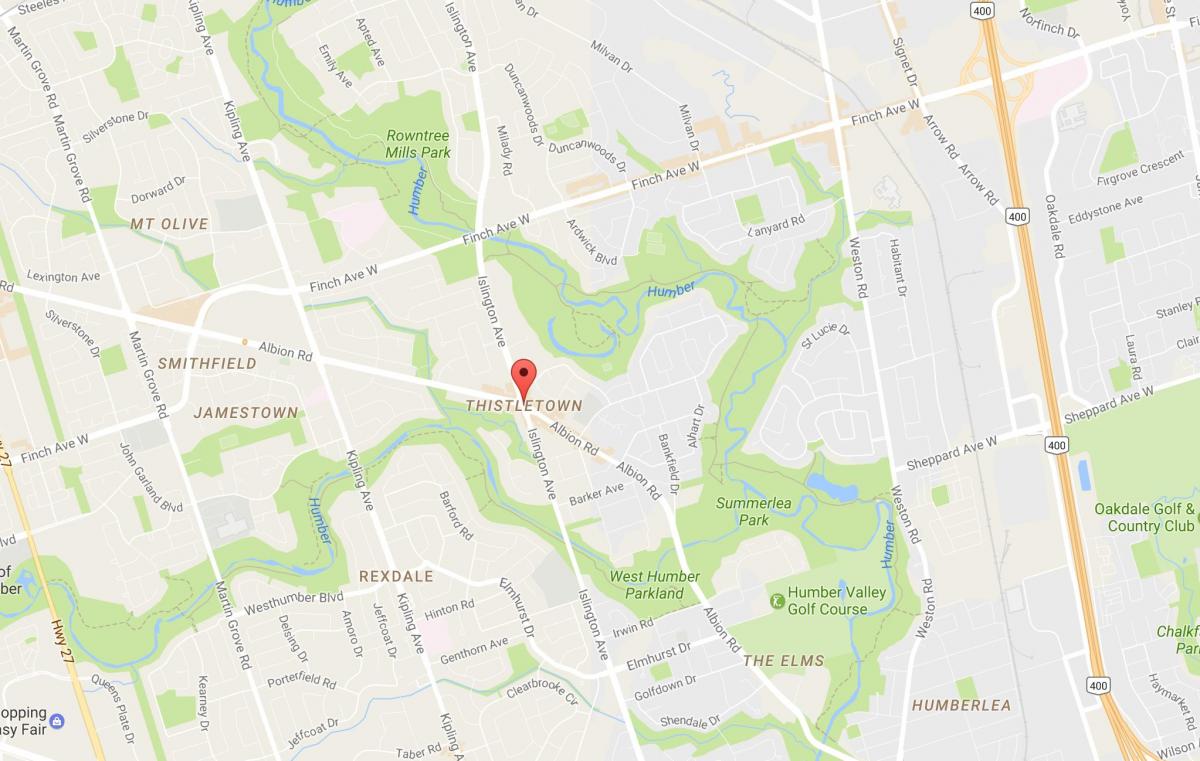 Karte Thistletownneighbourhood kaimiņattiecību Toronto