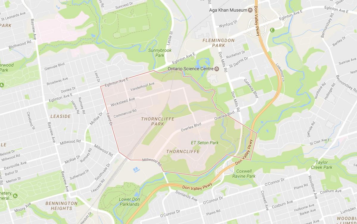 Karte Thorncliffe Park kaimiņattiecību Toronto