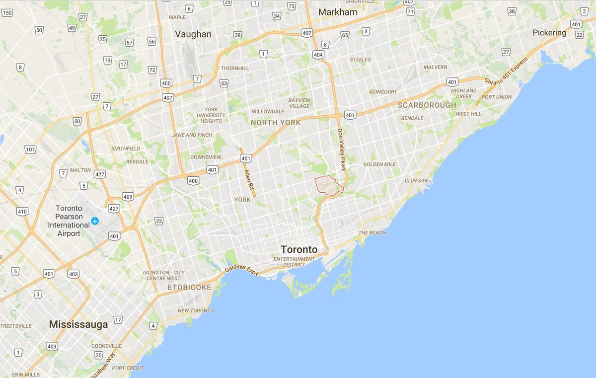 Karte Thorncliffe Parka rajonā Toronto