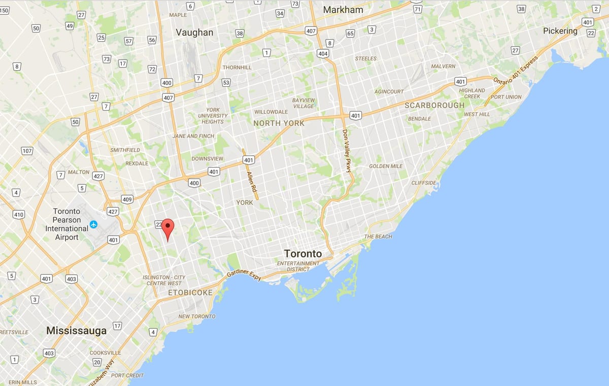 Karte Thorncrest Ciema rajonā Toronto