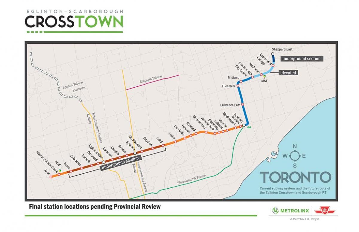 Karte Toronto metro līniju 5 Eglinton