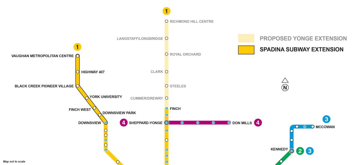 Karte Toronto metro paplašināšanu