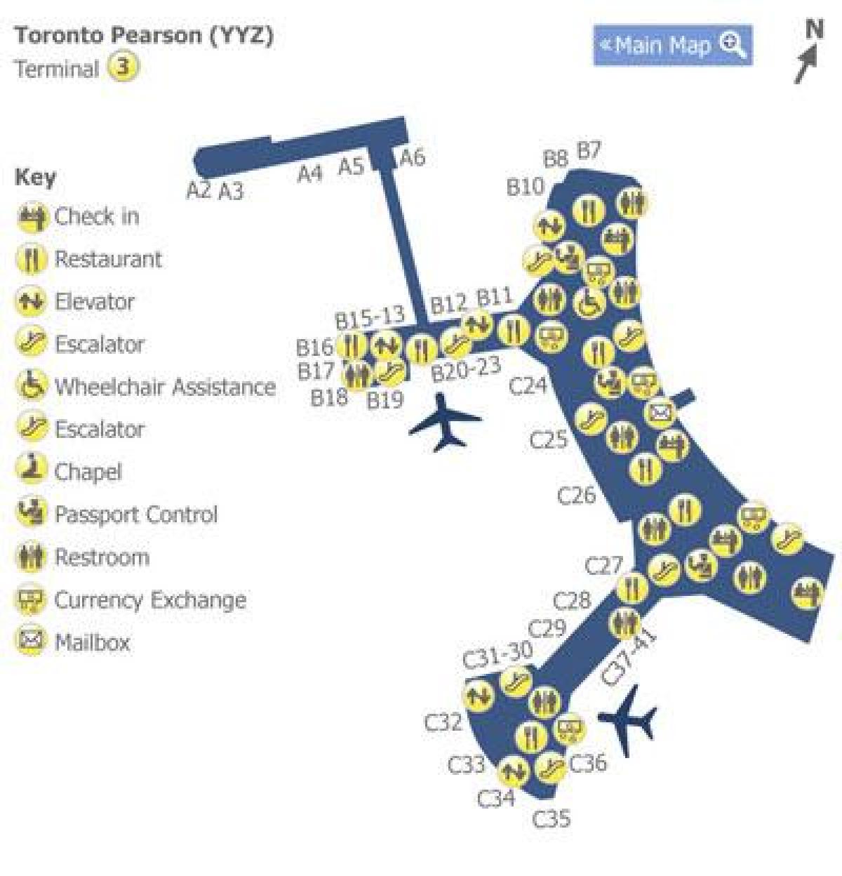 Karte Toronto Pearson airport terminal 3