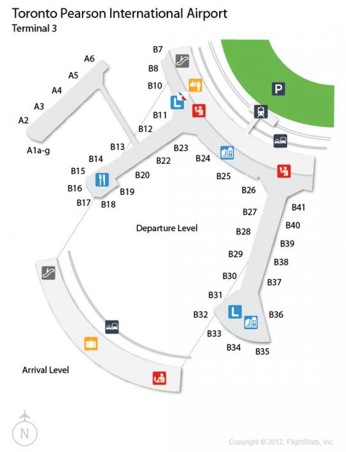Toronto Pearson lidostas ierašanās līmenī termināļa 3 karte - Karte, Pearson lidostas ierašanās līmenī termināļa 3