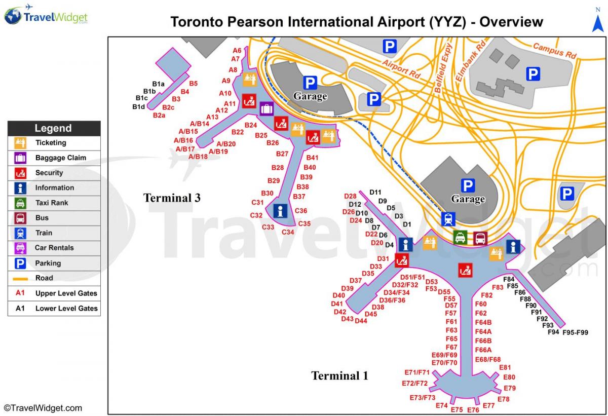 Karte Toronto Pearson starptautiskā lidosta