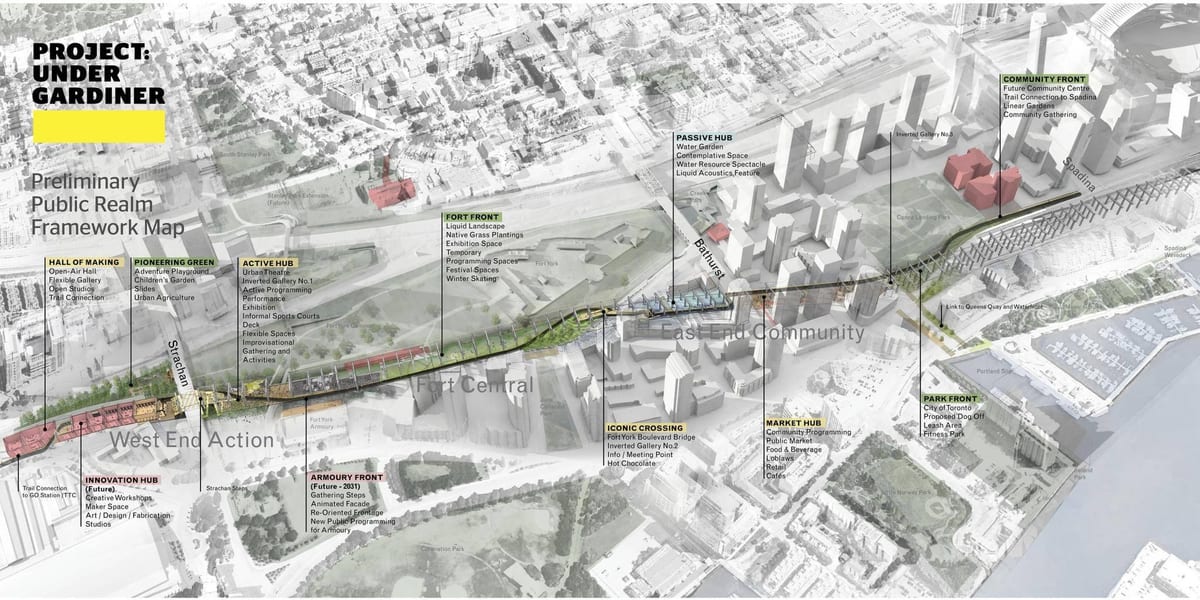 Karte Toronto projektu saskaņā gardiner