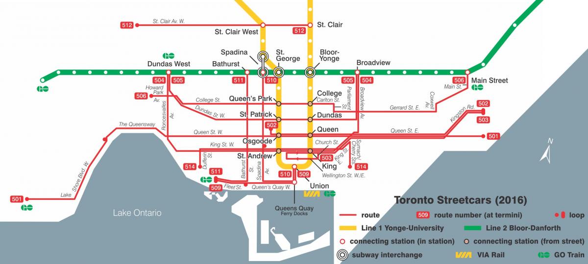 Karte Toronto tramvaju sistēma