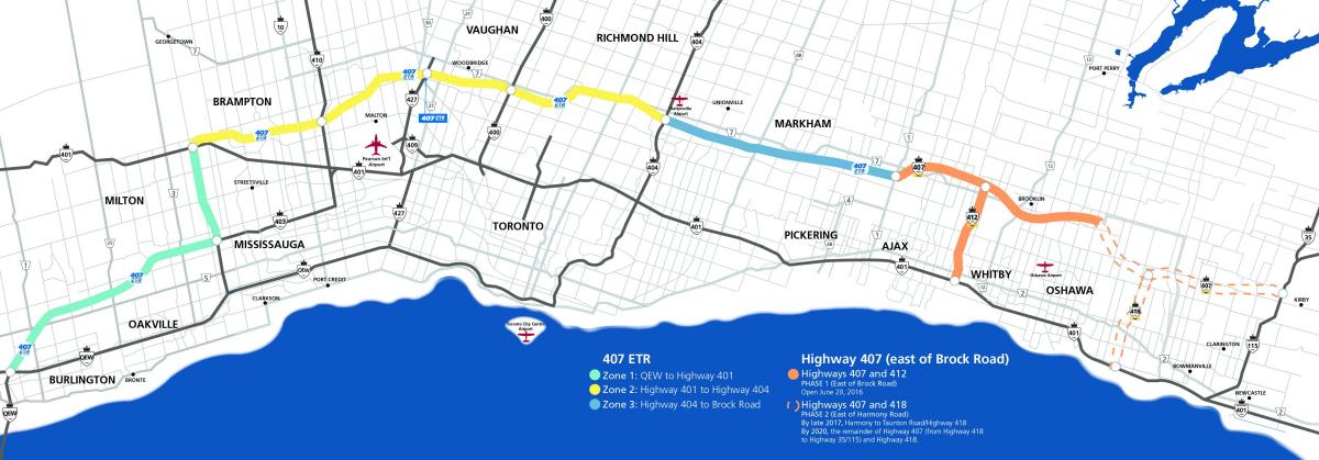 Karte Toronto šosejas 407