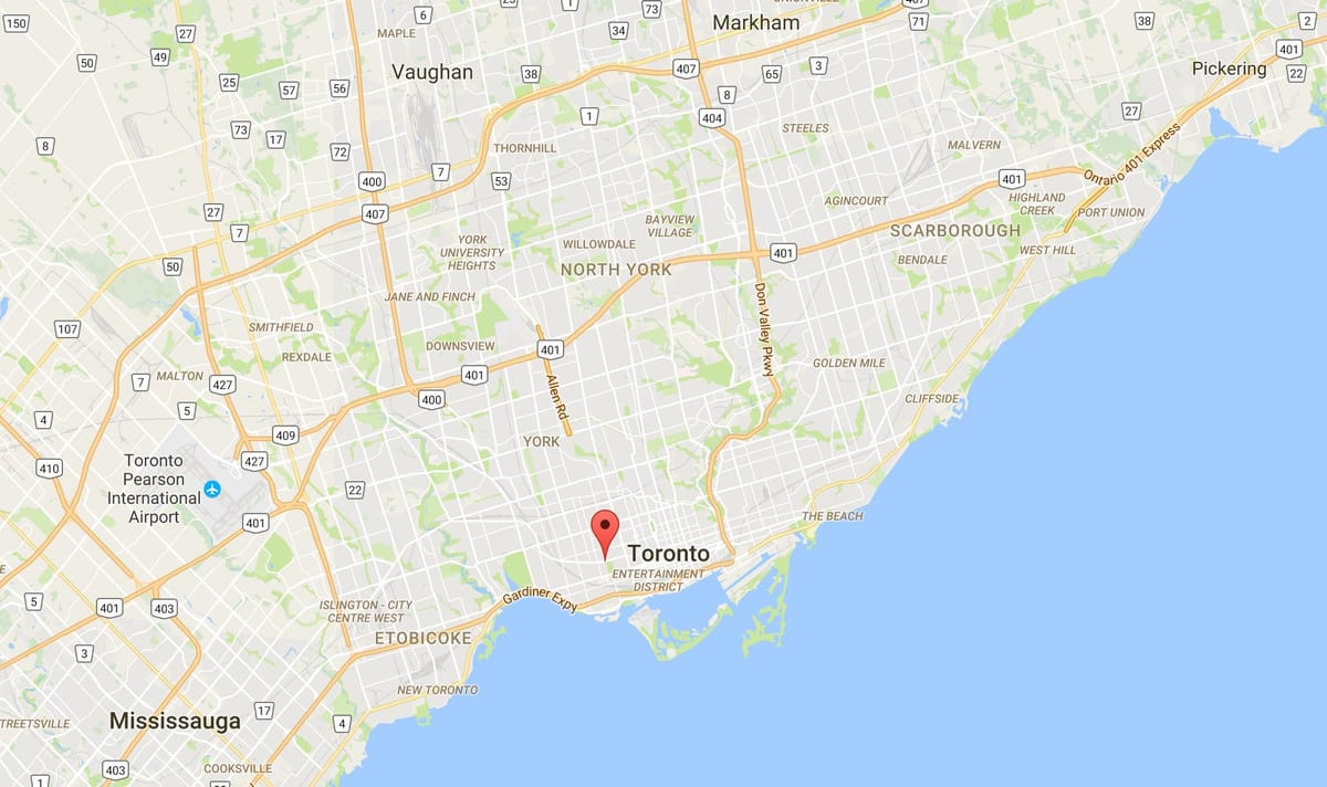 Karte Trīsvienības–Bellwoods rajona Toronto