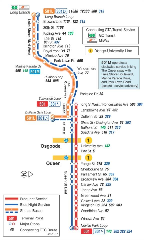 Karte tramvaju līnijas 501 Karaliene