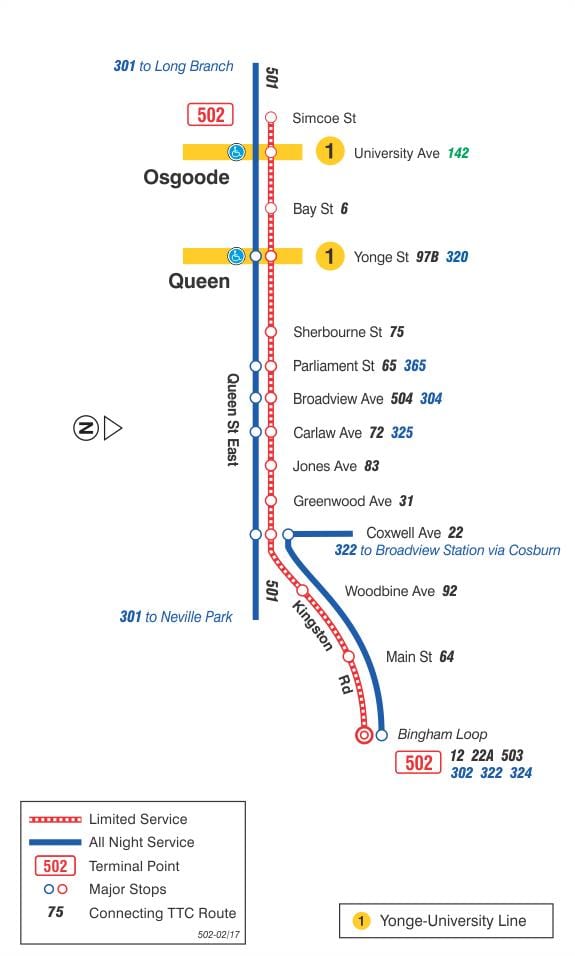 Karte tramvaju līnijas 502 Downtowner