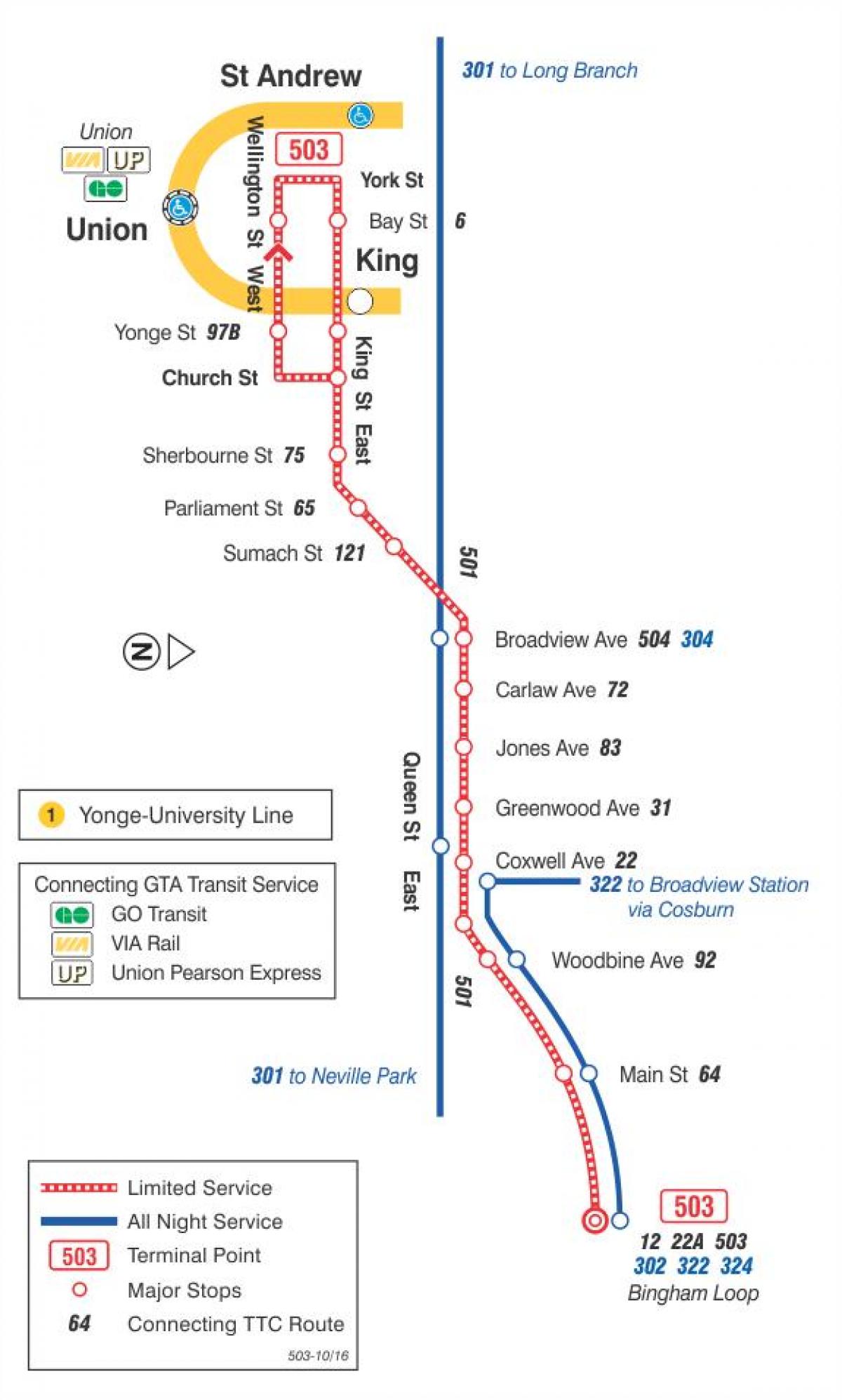 Karte tramvaju līnijas 503 Kingston Ceļu