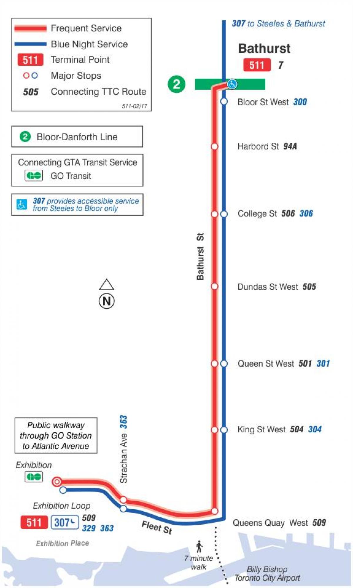 Karte tramvaju līnijas 511 Bathurst